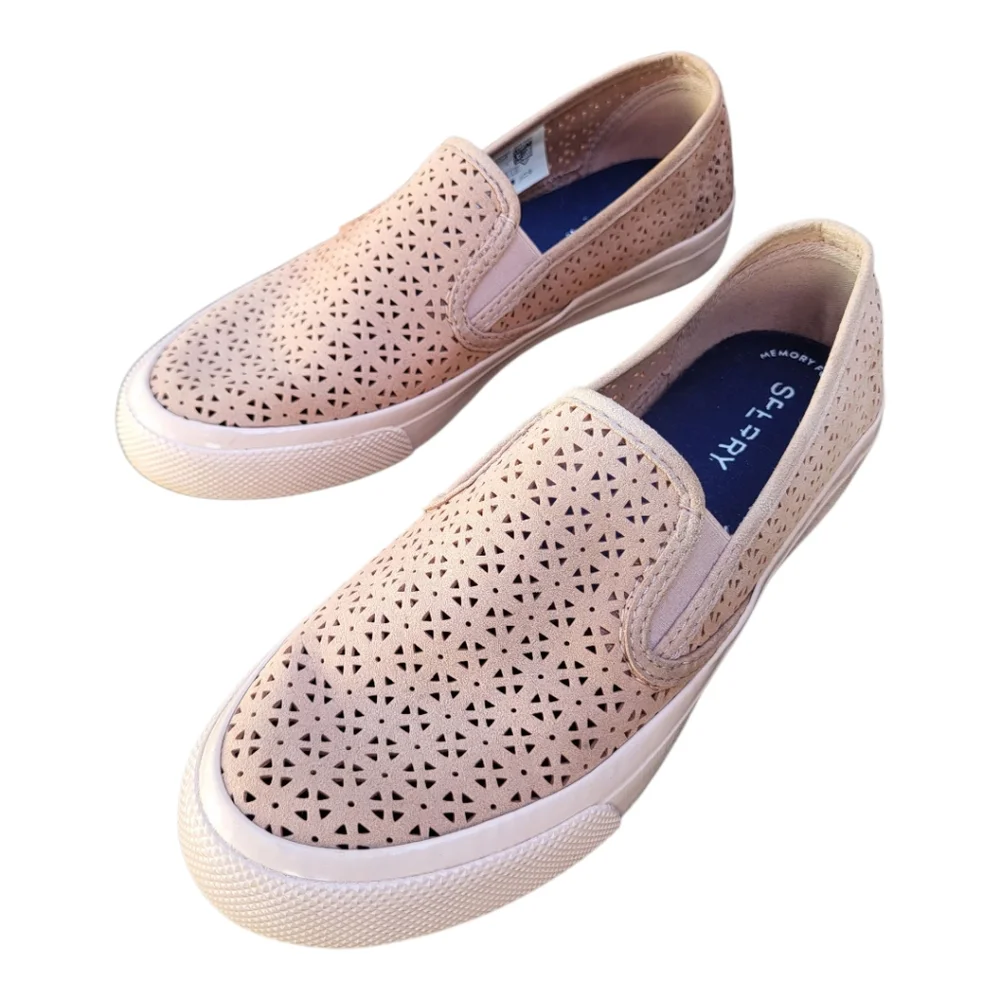 Sperry Women’s Light Pink Seaside Nautical Perforated Slip-On Shoes- Size 7 - Picture 1 of 6